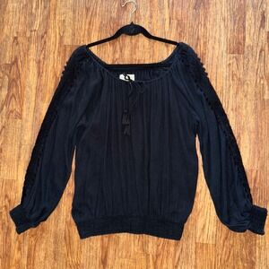 Ralph Lauren Black Boho Peasant Blouse Off the Shoulder XS Y2K Cottagecore